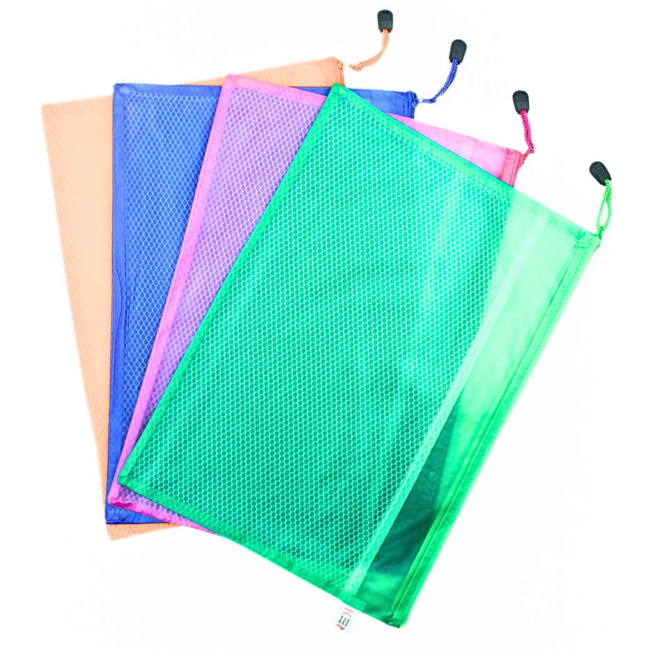 Mesh Zipper A4 Size Pouch/Documents Holder/Bag - Assorted