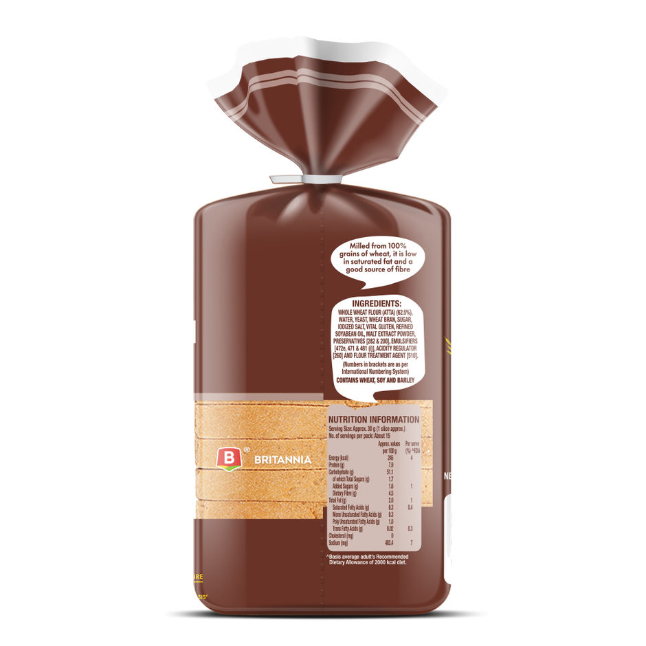 Britannia Pure Whole Wheat Bread (No Maida)