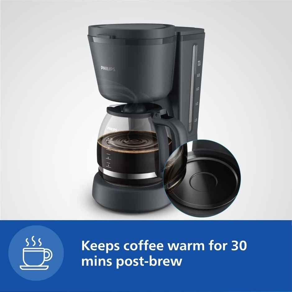 Philips Hd7430/90 1.25L Drip Coffee Maker, Capacity 1.25L, Auto shutt off after 30mins - Charcoal Grey