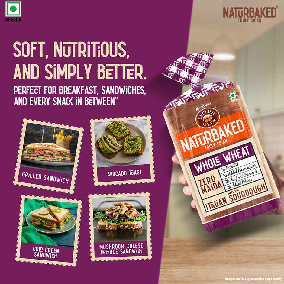 Naturbaked Zero Maida Whole Wheat Bread | No Added Preservatives | Clean Label