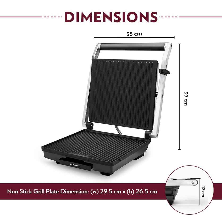 Borosil 2000W Super Jumbo Grill Sandwich Maker,Make 4 Sandwich At a Time, Nonstick Coating Plates