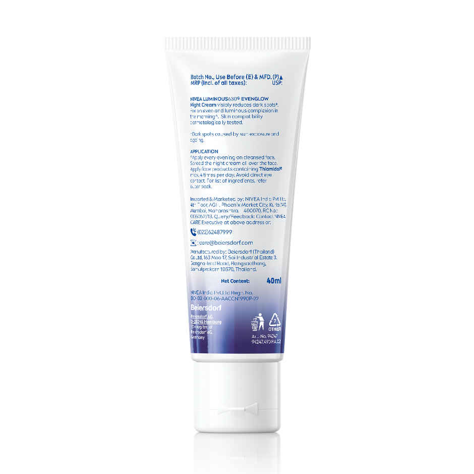 NIVEA Luminous Even Glow Night Cream |Thiamidol & Hyaluronic Acid |Moisturizes & Reduces Dark Spots