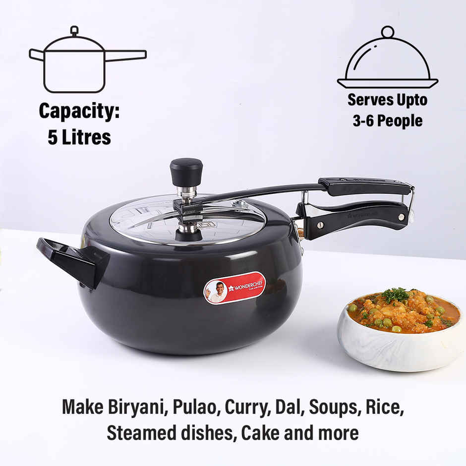 Wonderchef Taurus Hard Anodized Inner Lid Pressure Cooker | ISI Certified | 5 Year Warranty - 5 L