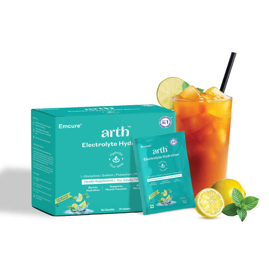 Arth by Emcure Electrolyte Hydration Boosts Energy Endurance Lemon Iced Tea Flavor