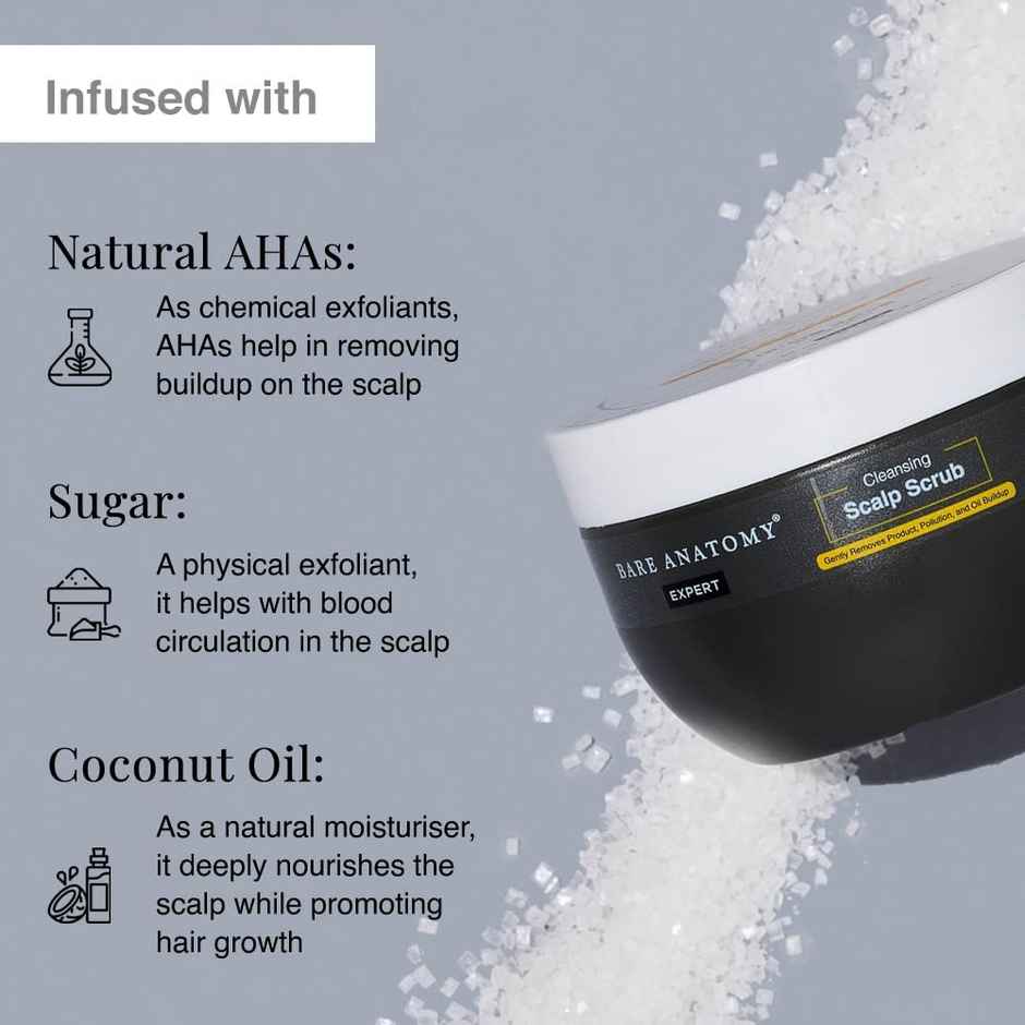 Bare Anatomy Scalp Scrub With Natural Ahas Coconut & Sugar Get Up To 99% Dandruff Reduction