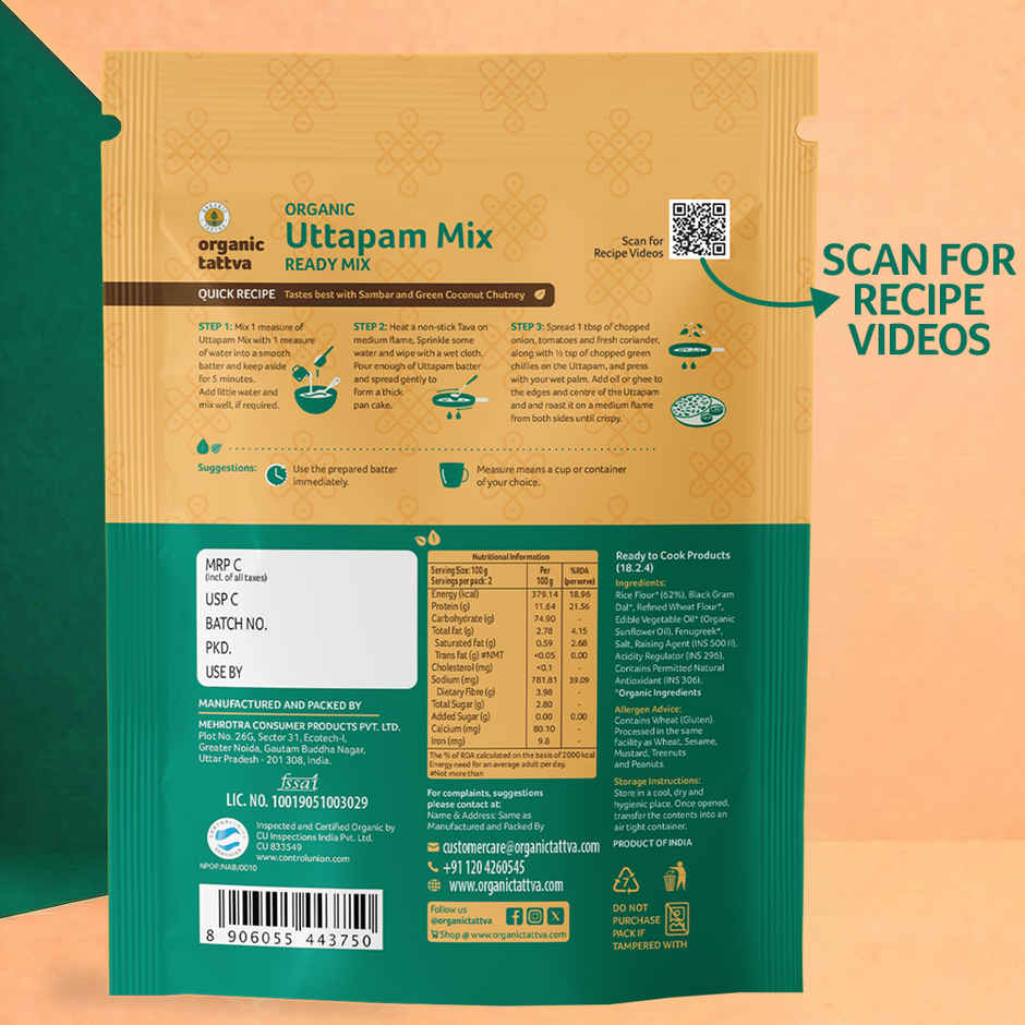 Organic Tattva Uttapam Ready Mix