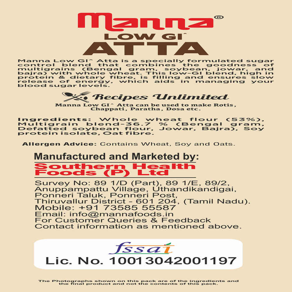 Manna Low Gi Atta - Diabetic Friendly| High Protein & Fibre