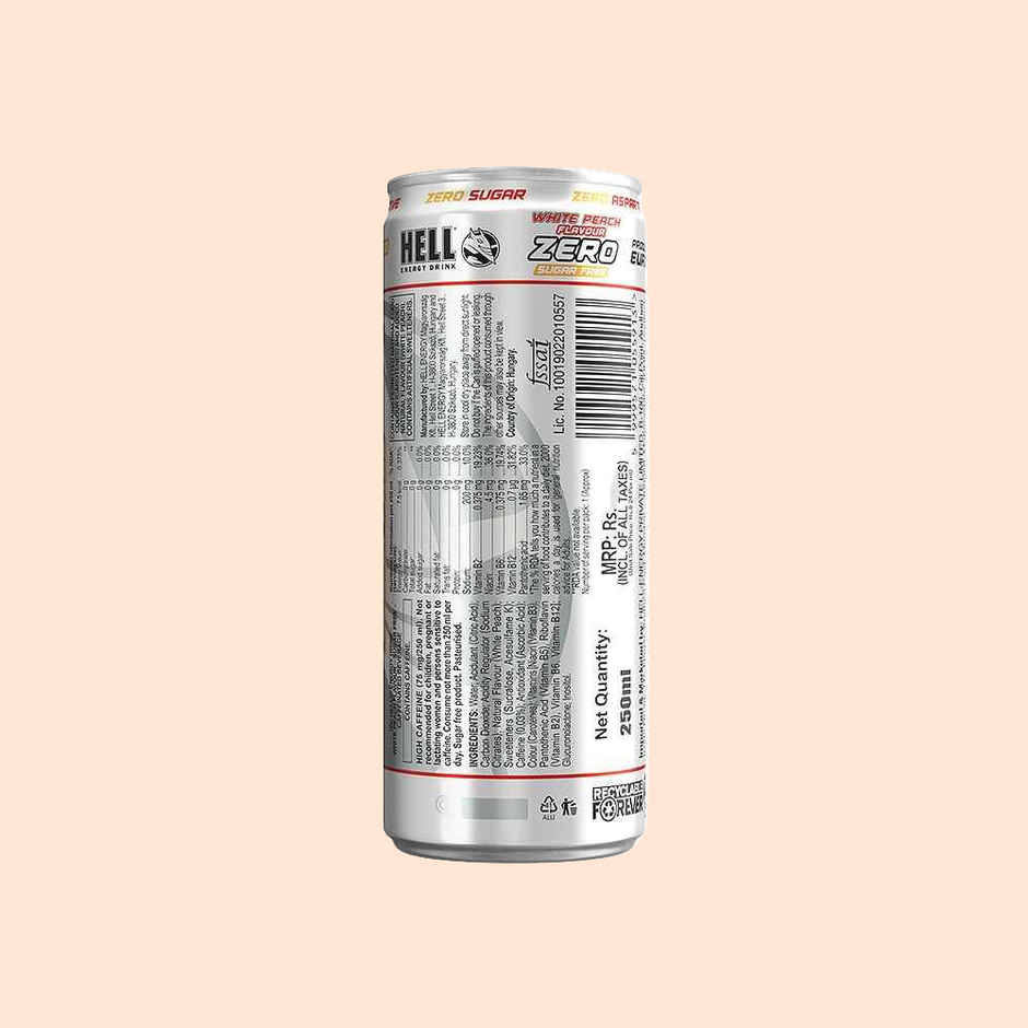 Hell Energy Zero White Peach Energy Drink