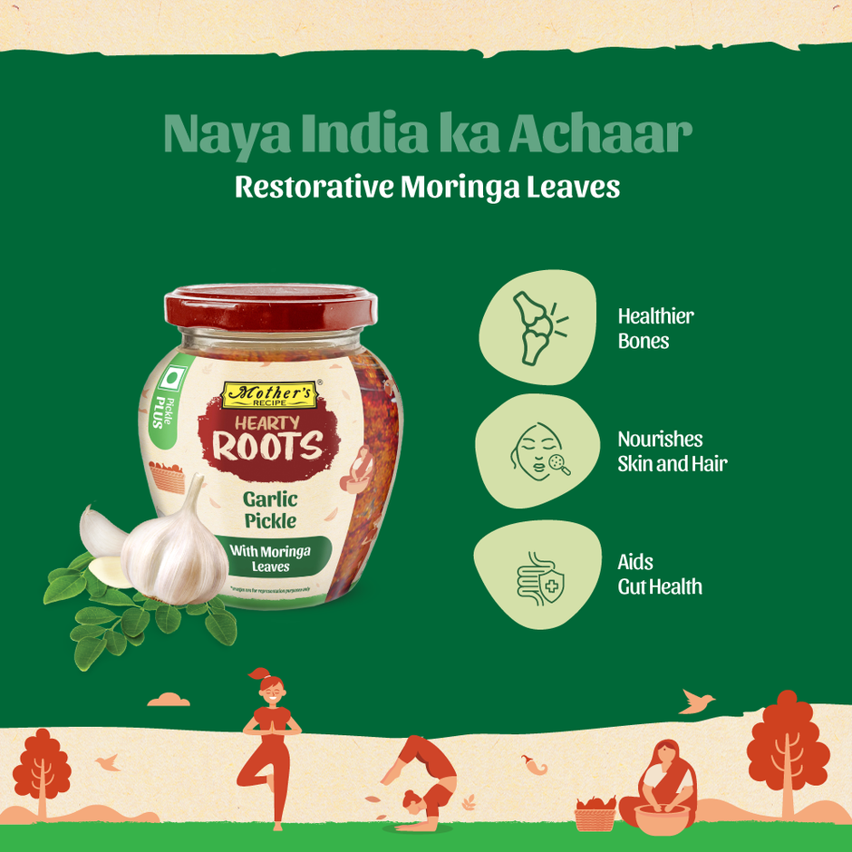 Mothers Recipe Hearty Roots Garlic Pickle With Moringa Leaves