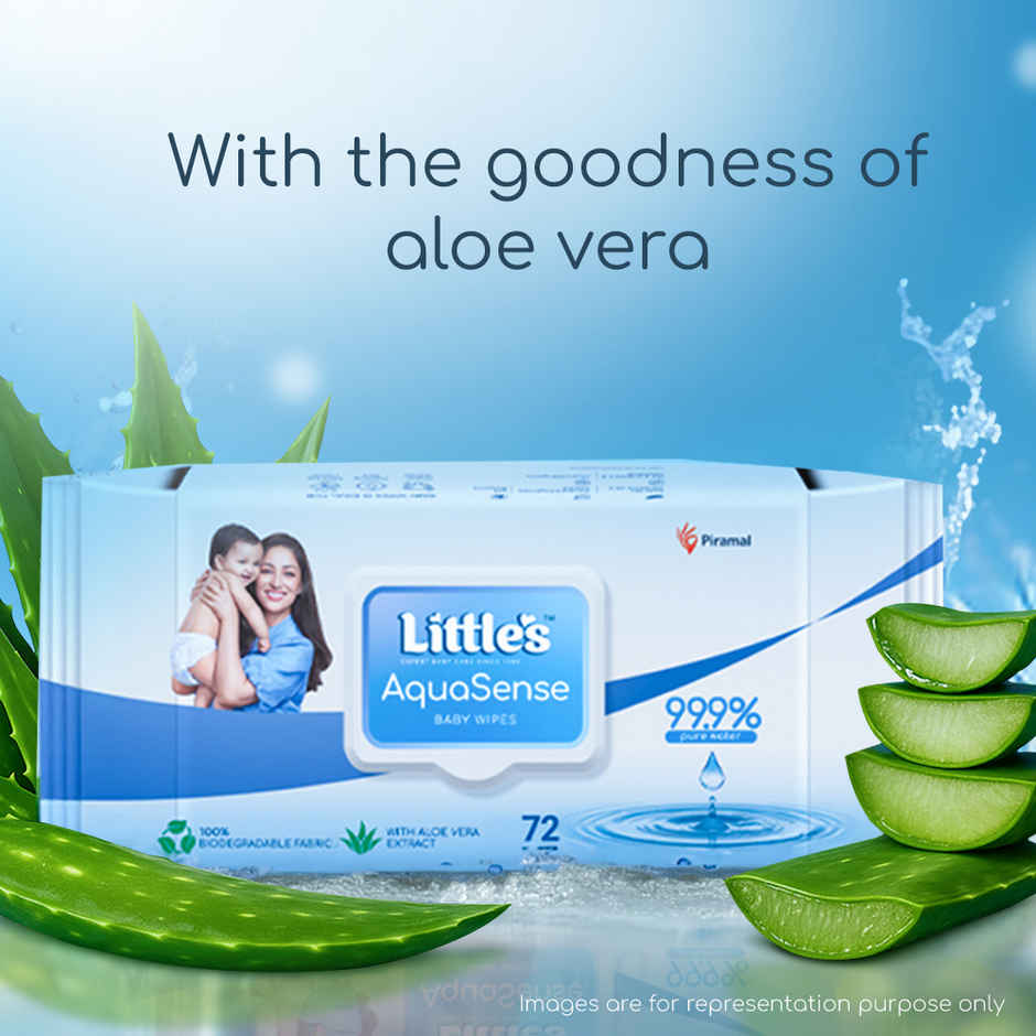 Little's AquaSense Baby Wipes | 100% Biodegradable Aloe Vera Pure Water Wipes for Sensitive Skin