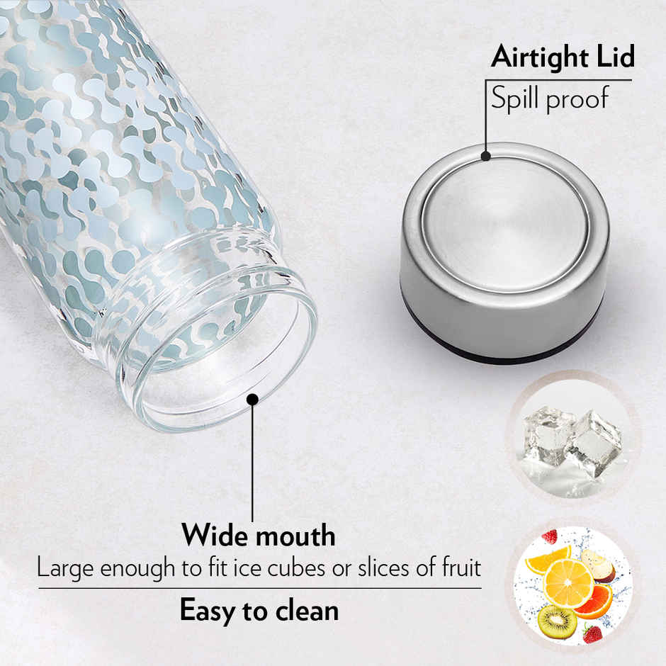 Borosil Vista Wide Mouth Bottle with Metal Lid Borosilicate Glass Dishwasher Safe