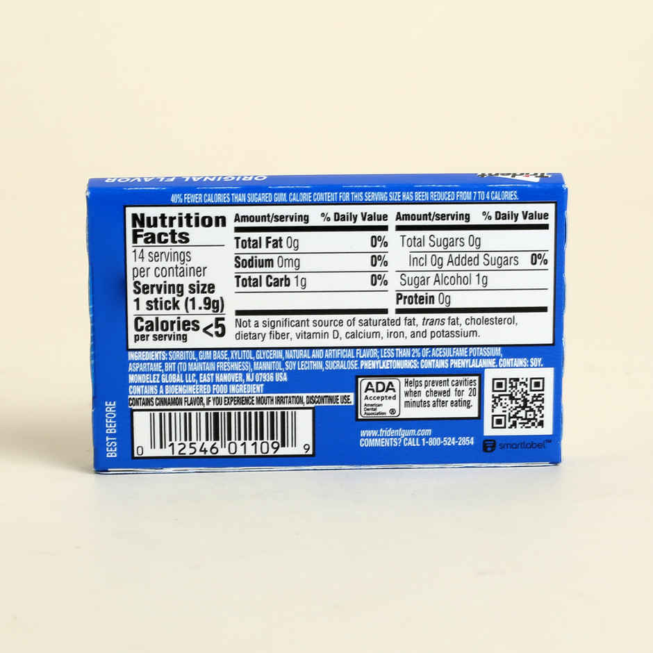 Trident Sugar Free Chewing Gum Original Flavor
