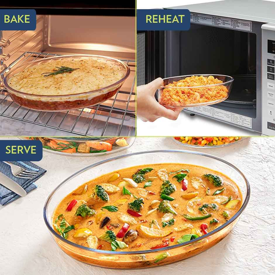 Borosil 1.6L Oval Baking Dish, Borosilicate Glass Serving & Baking Dish,Microwave & Dishwasher Safe