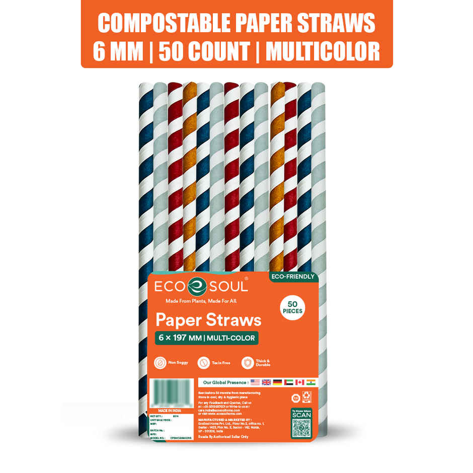 ECO SOUL 6mm Multi-Colour | 50 Count | Paper Straw