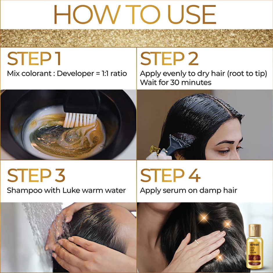 Streax Gel Hair Colour For Women, Natural Black 1 , |No Ammonia Hair Color|100% Grey Coverage