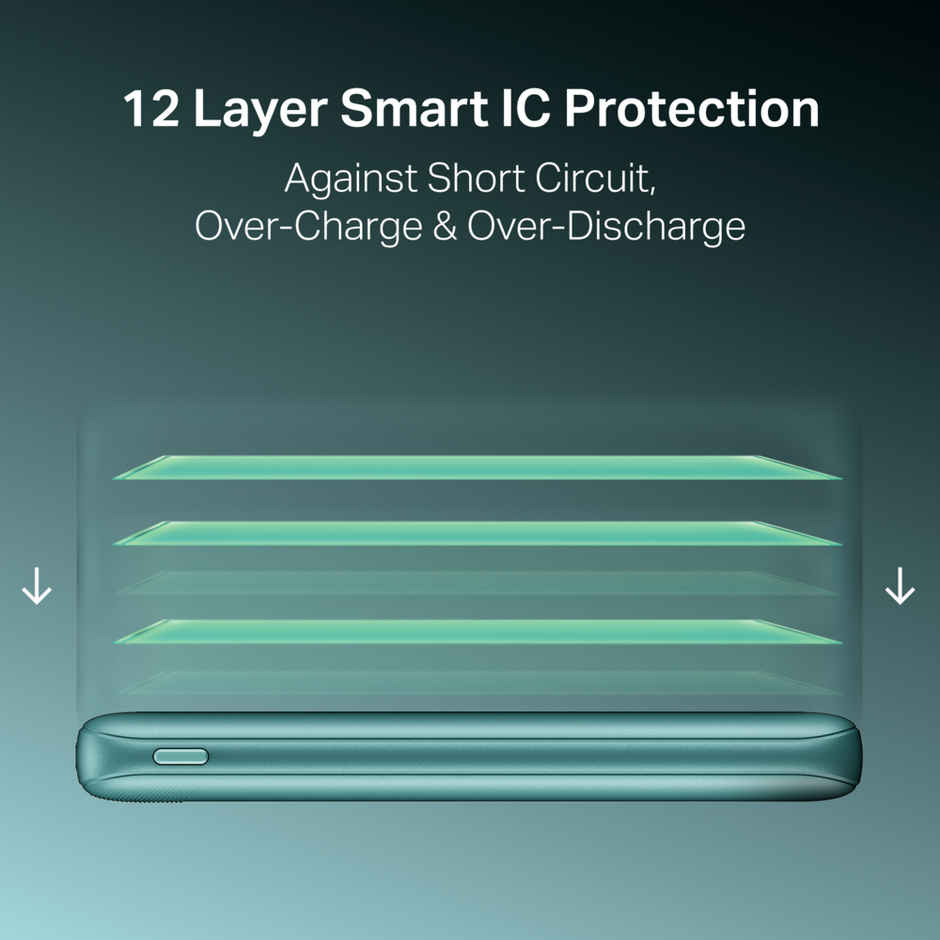 boAt Energyshroom PB300 Activ Wired Powerbank with 22.5W Fast Charging, 10,000mAh, 12-Layer Smart IC Protection, 3 output ports - Cerulean Blue