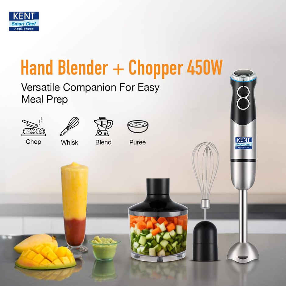Kent KENT Hand Blender Plus Chopper 450 W | Speed Control | Turbo Switch for Fast Blending |