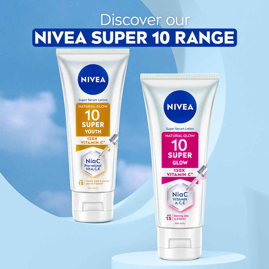 NIVEA Super 10 Youth Serum Body Lotion, Retinol, Niacinamide, 120X Vitamin C, SPF15 for Youthful Skin 170ml