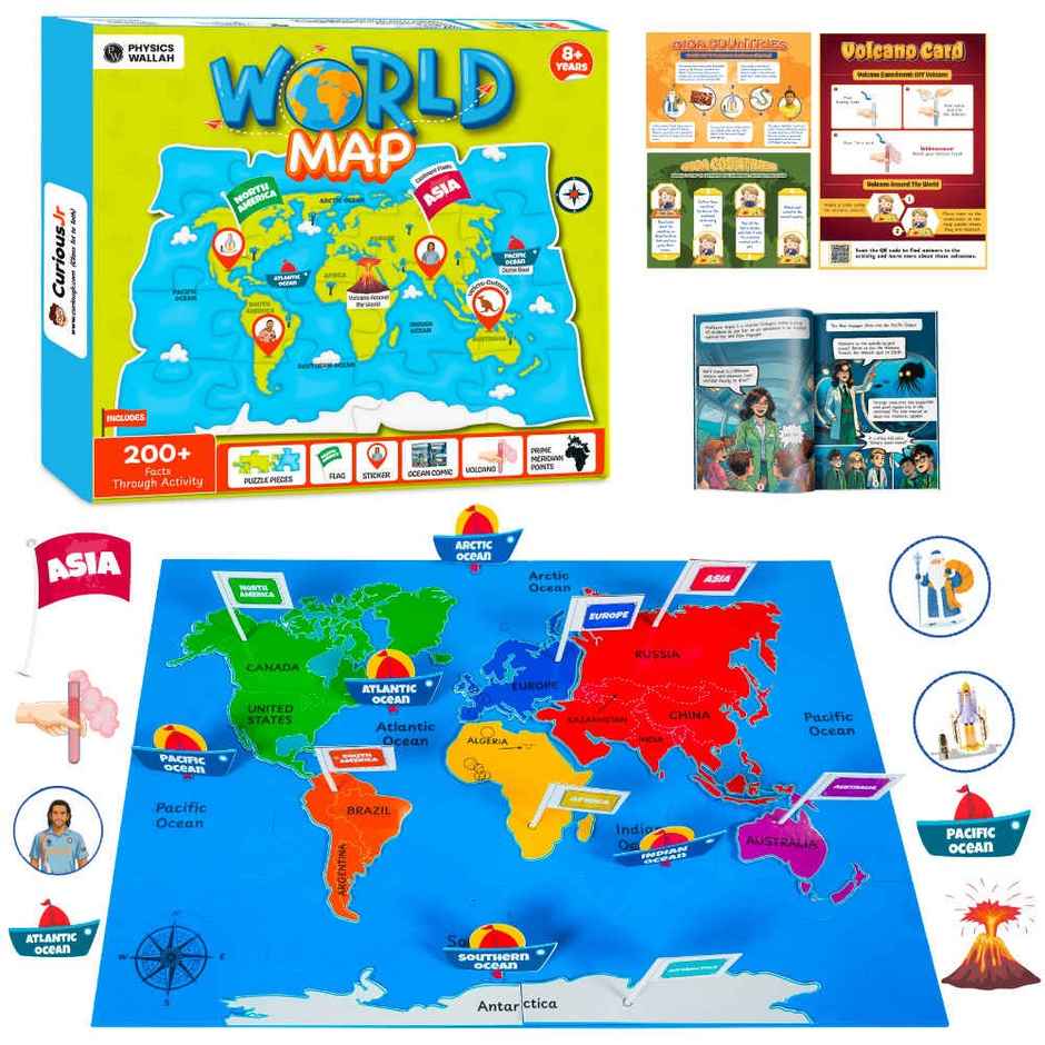Physics Wallah World Map Puzzle Kit For Kids 8 To 15 Years