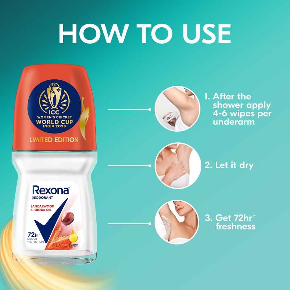 Rexona Antiperspirant Roll-on | Sandalwood & Jojoba Oil, 12-HAS & Glycerin