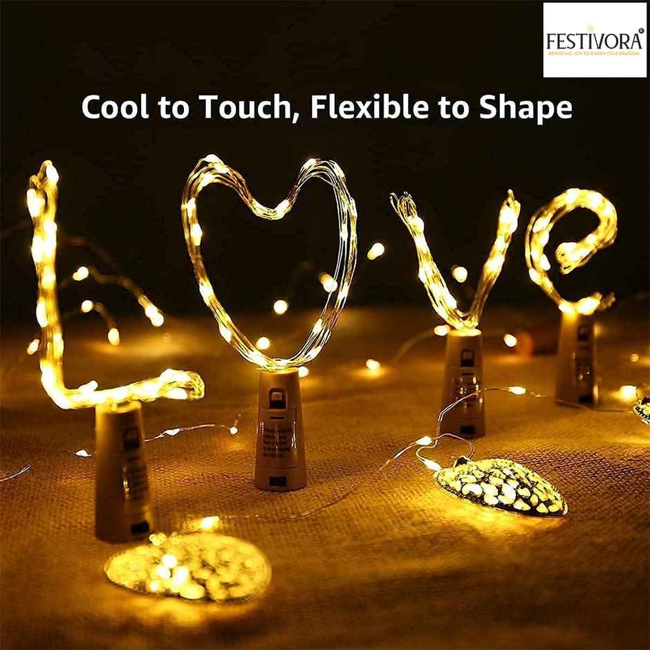 Festivora Pack of 2 Bottle Cork LED Lights - Warm White, Battery Operated Lights for Decoration Combo 