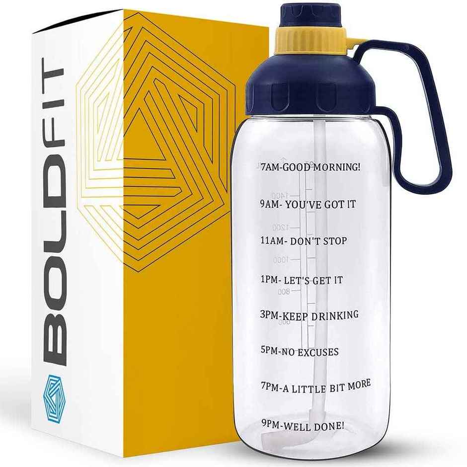 Boldfit 2L Gym Gallon Bottle with Motivational Time Markers | Transparent