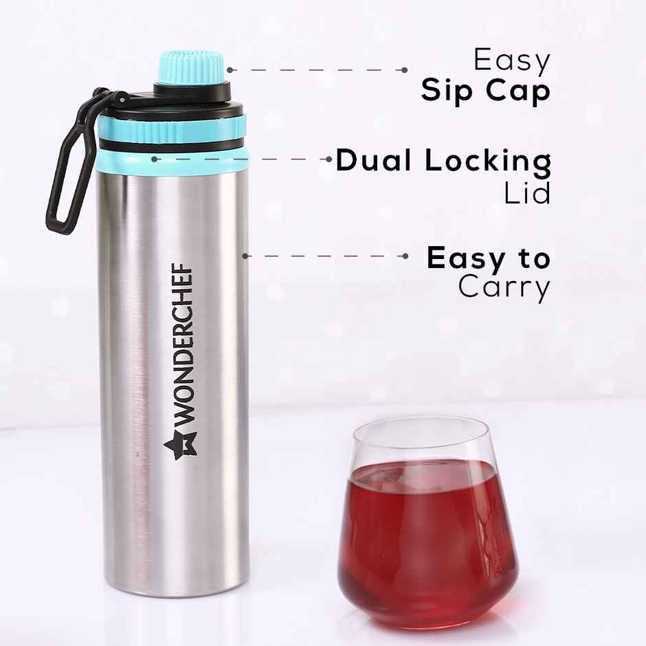 Wonderchef Nutri-Cup Portal Blender 300 ml & Stainless Steel Bottle 750 ml, Blue/Silver