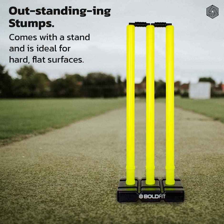 Boldfit Cricket Stumps With Stand & Bails Plastic Wickets - Fluorescent Green