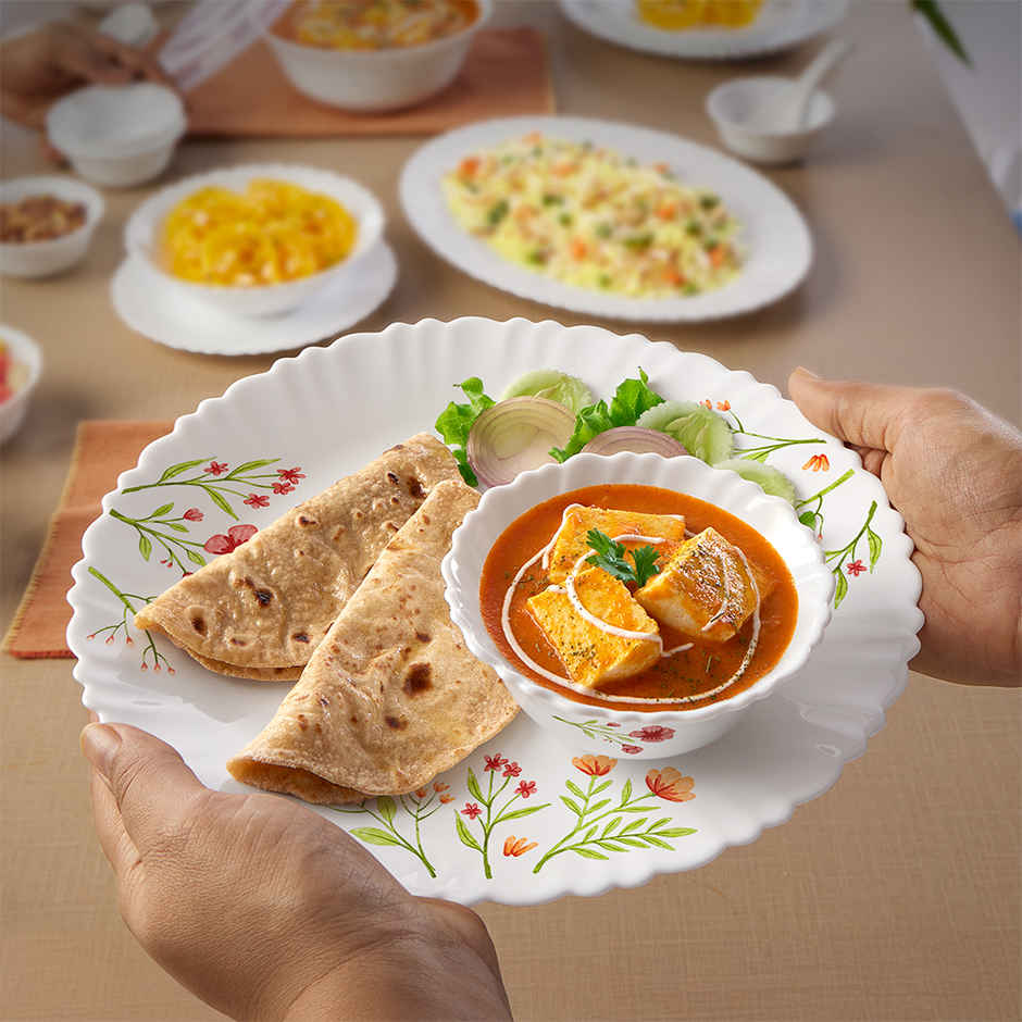 Larah by Borosil Coral Dinner Set | Opalware Crockery for Dining & Gifting | White - 21 pcs