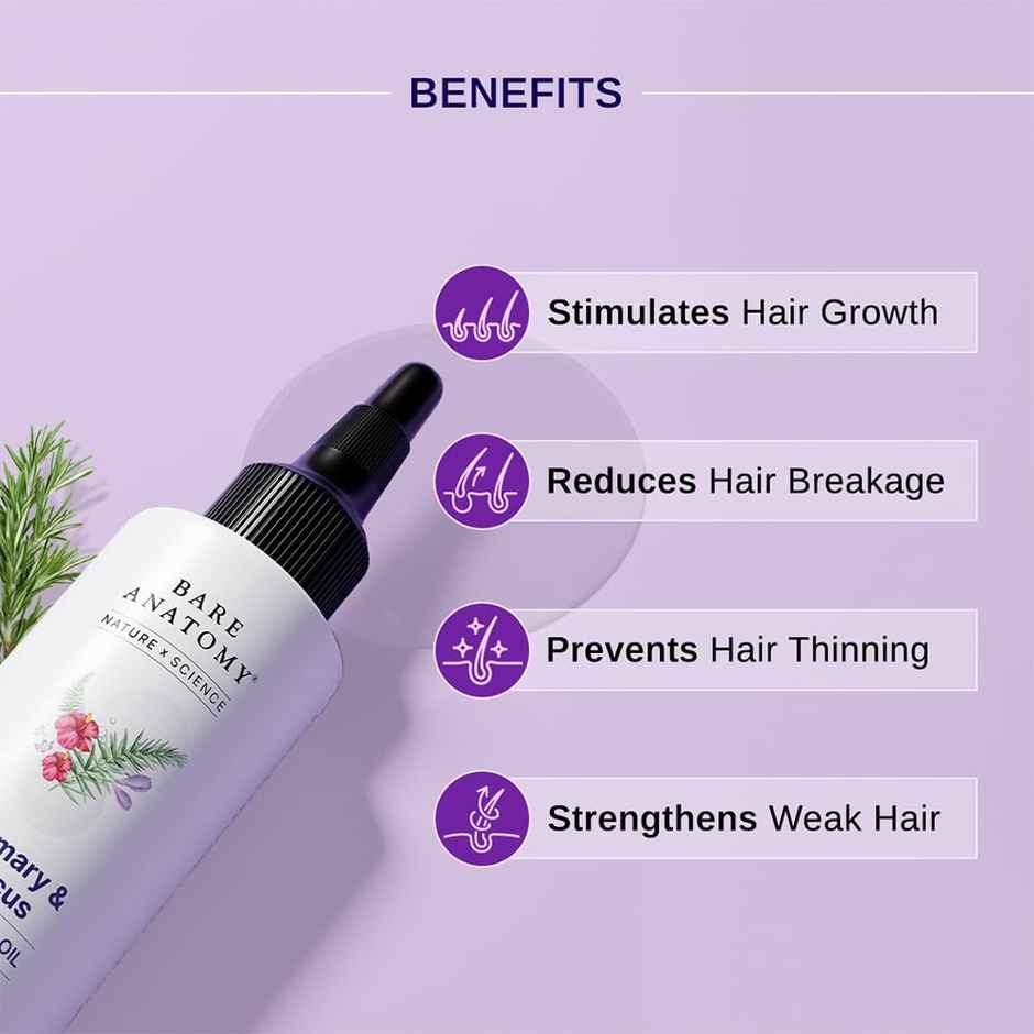 Bare Anatomy Rosemary Hibiscus Hair Growth Oil Nourishes, Strengthens & Controls Hair Fall