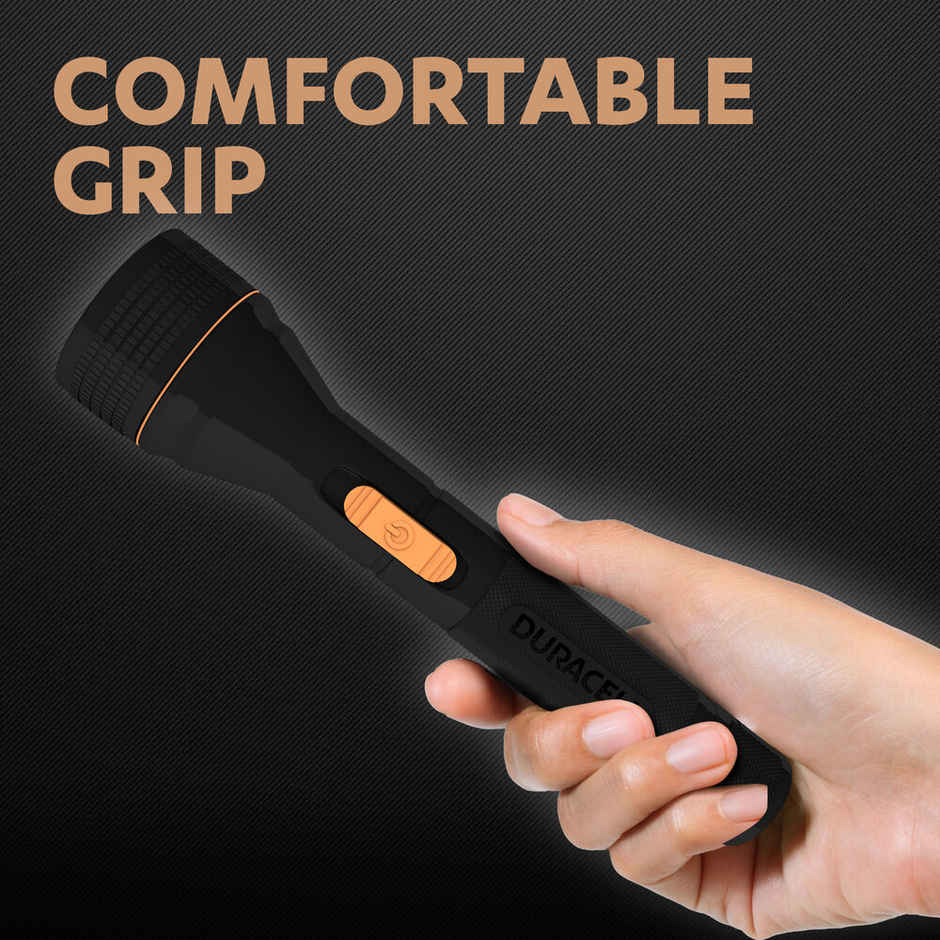 Duracell LED Torch Light | Super Bright | 12000 LUX | Ultra-Light & Large Reflector | 3AA Batteries | Black
