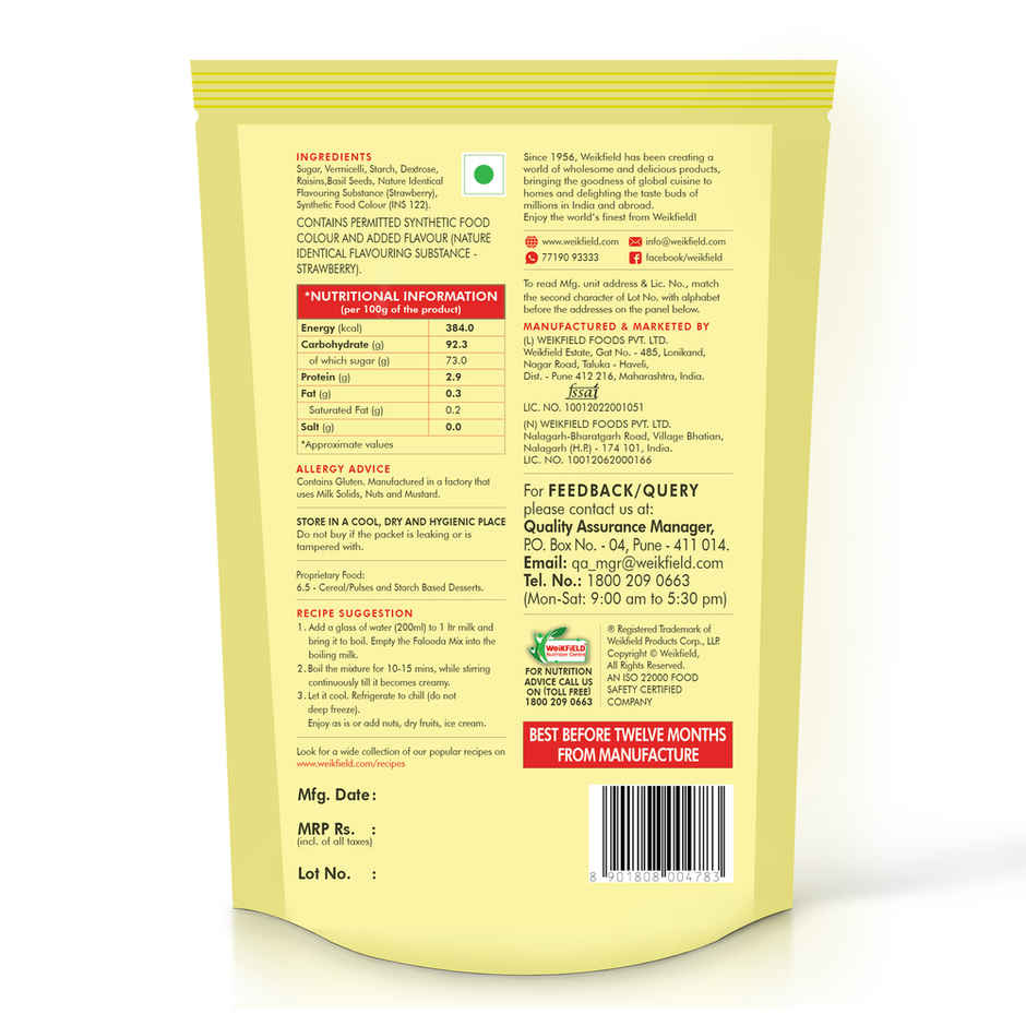 Weikfield Falooda Mix Strawberry Flavour Pouch