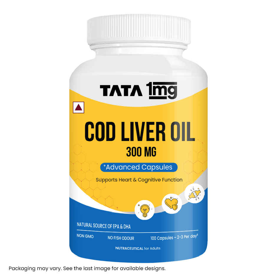 Tata 1mg Cod Liver Oil Capsule | Omega-3 & Vitamin A for Bone & Heart Health