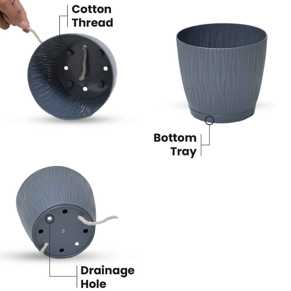 Nurturing Green - Self Watering Pots for Plants | Set of 10 | Grey | Size: 14cm x 12.5cm