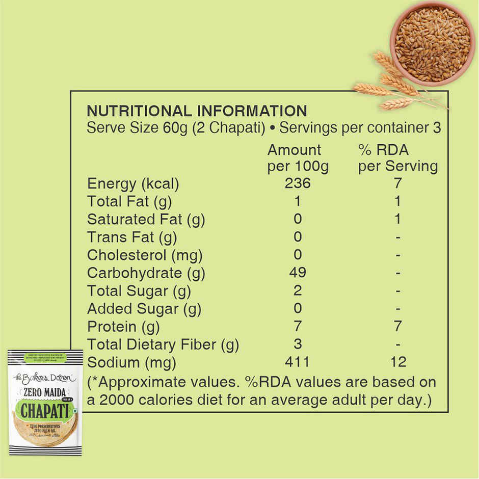 The Baker's Dozen Zero Maida Chapati made from atta | Wheat Chapati | Ready to Eat | Ready to Cook