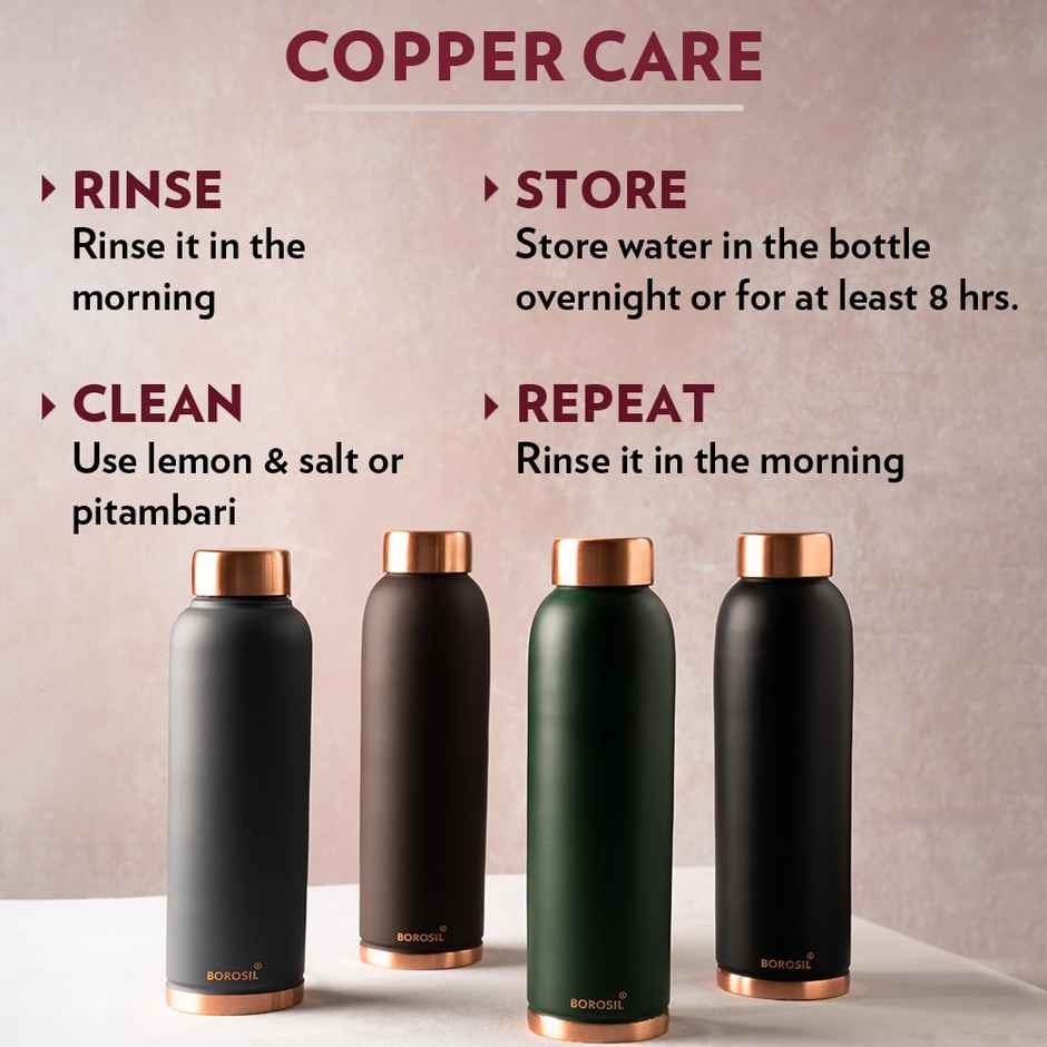 Borosil Copper Colour Copper Bottle 100% Pure | Brown | 1 L
