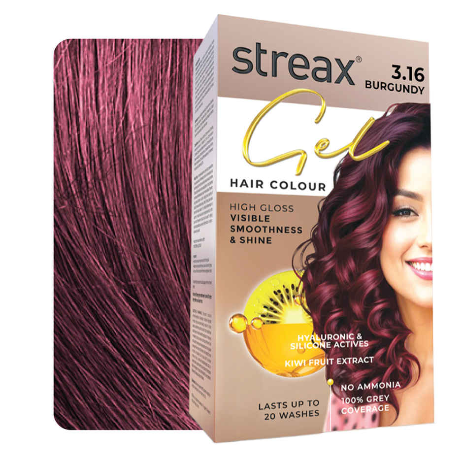 Streax Gel Hair Colour Burgundy 3.16 , 80 ml | 100% grey coverage 