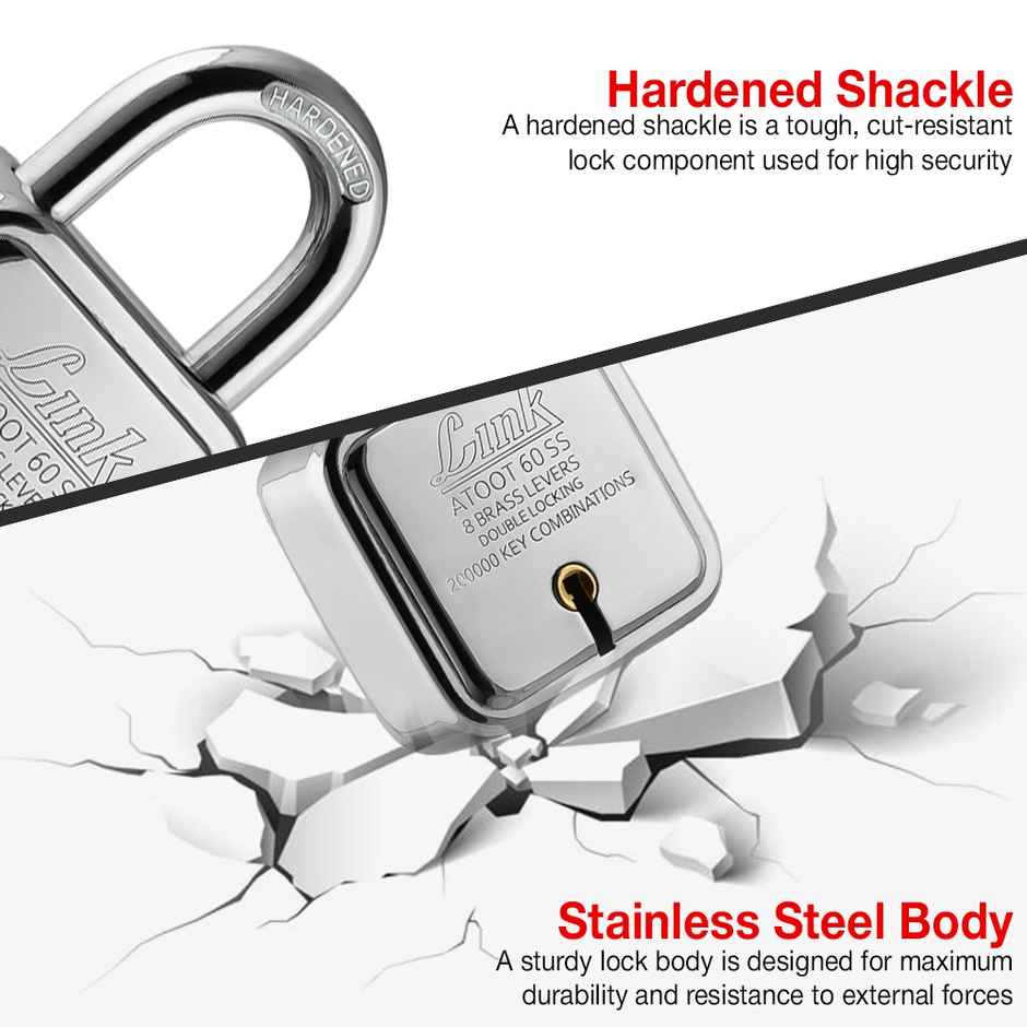 Link Stainless Steel 8 Brass Levers Atoot 60 Advance Padlock with 3 Keys