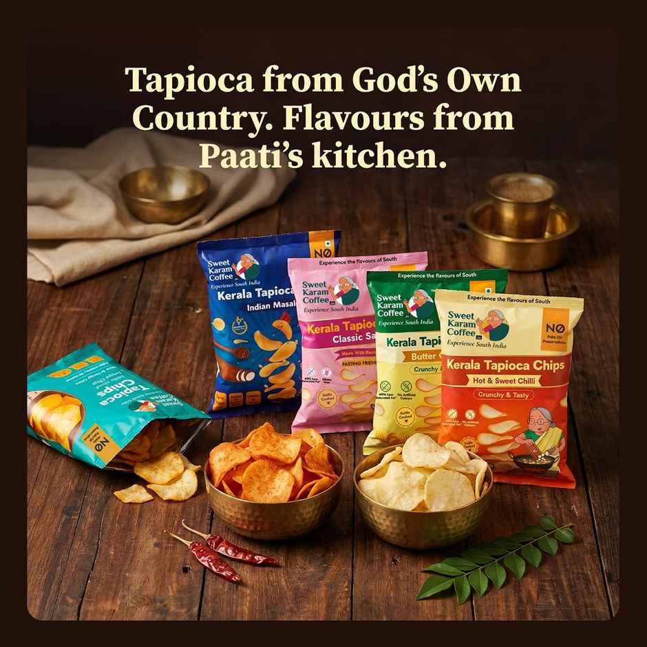 Sweet Karam Coffee Kerala Tapioca Chips | Butter Garlic | Homestyle Wafers