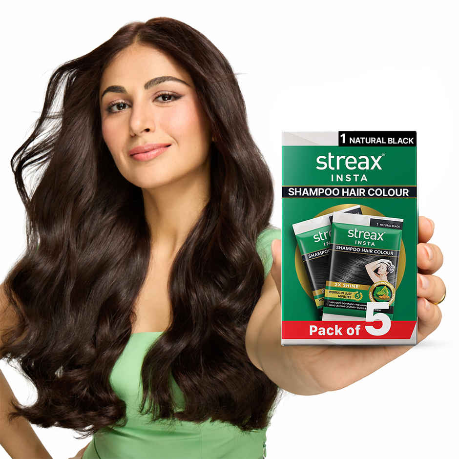 Streax Insta Shampoo Hair Colour for Women and Men- Natural Black | 100% grey coverage in 5 mins