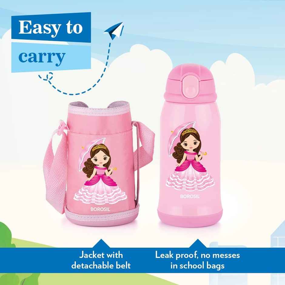 Borosil Stainless Steel Princess Bottle | Pink | 500 ml