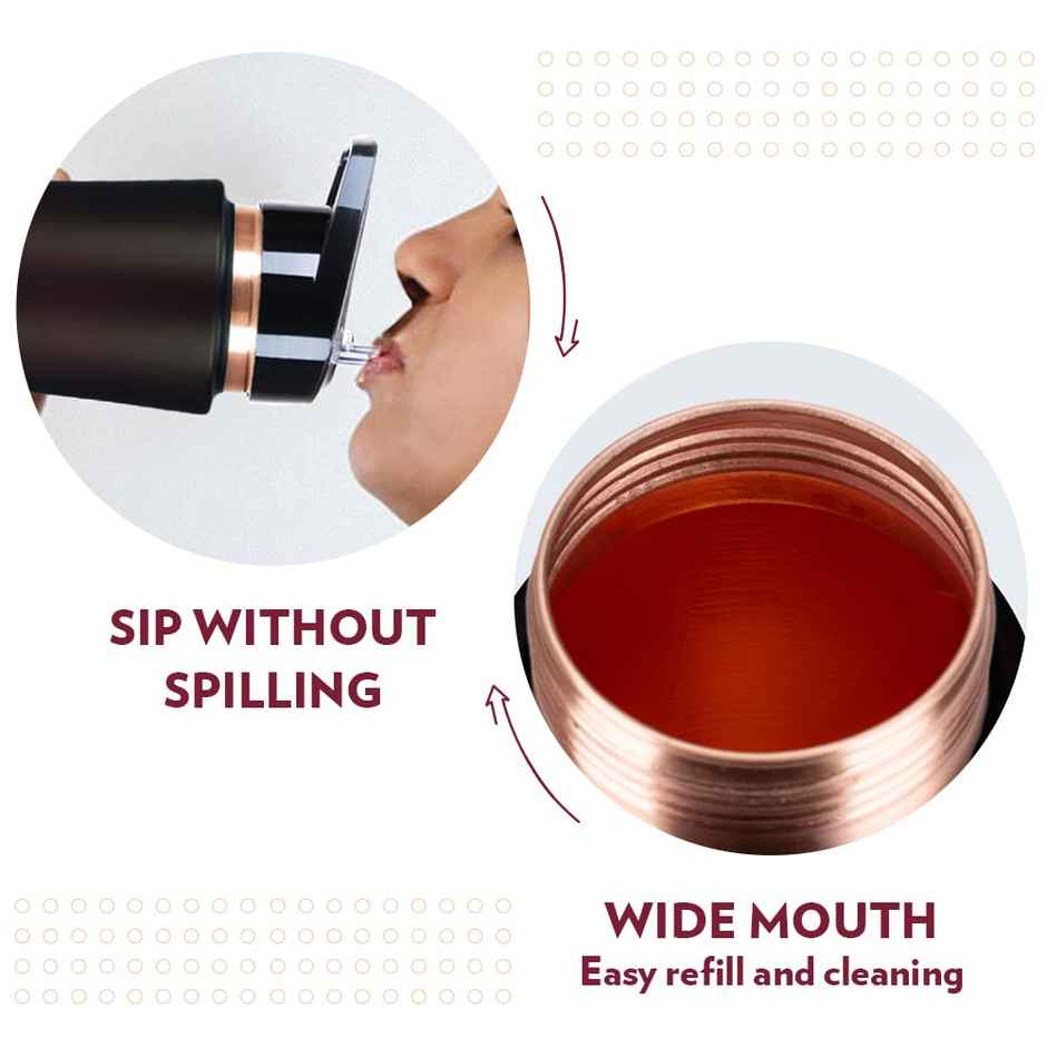 Borosil Brown Colour Copper Sipper Bottle 750 ml, 100% Pure Copper