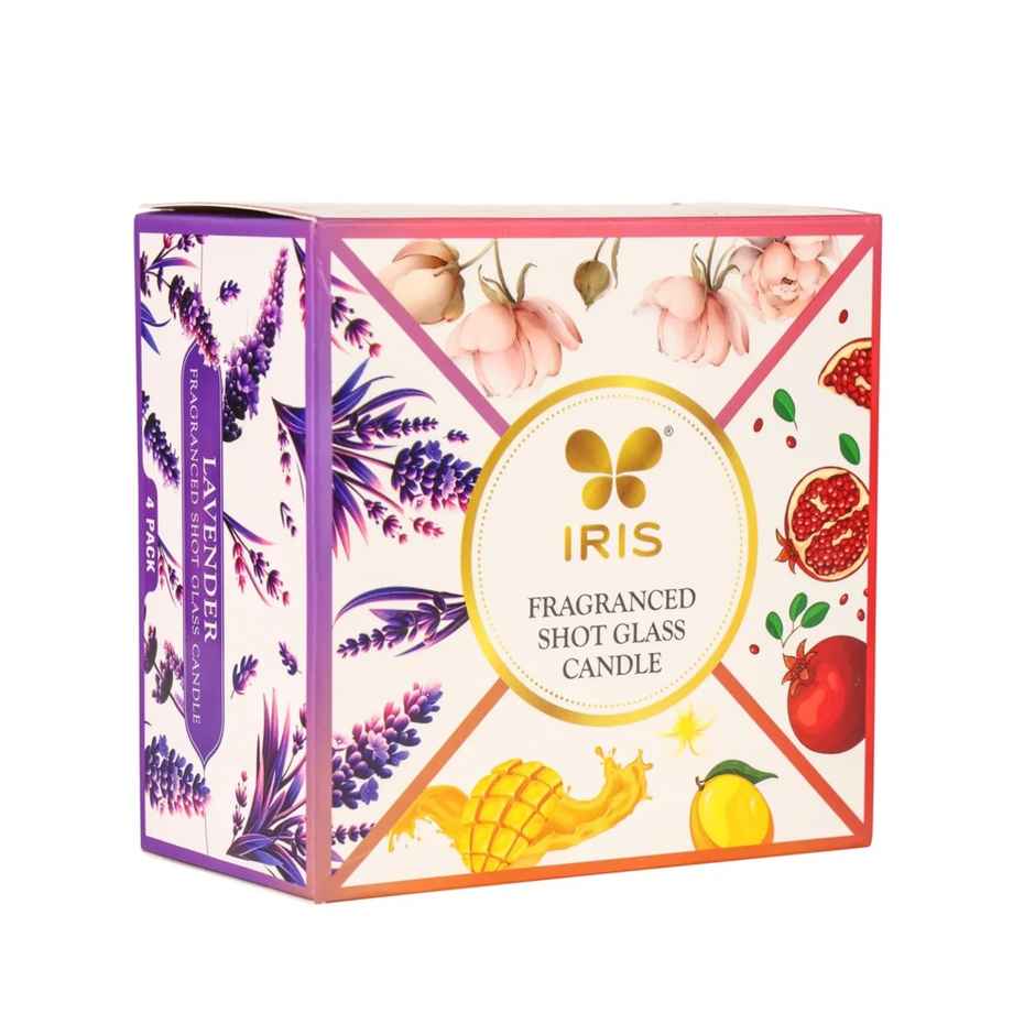 Shot Glass Candles | Damask Rose,Mango Sorbet,Peach & Pomegranate | Pack of 4 | IRIS