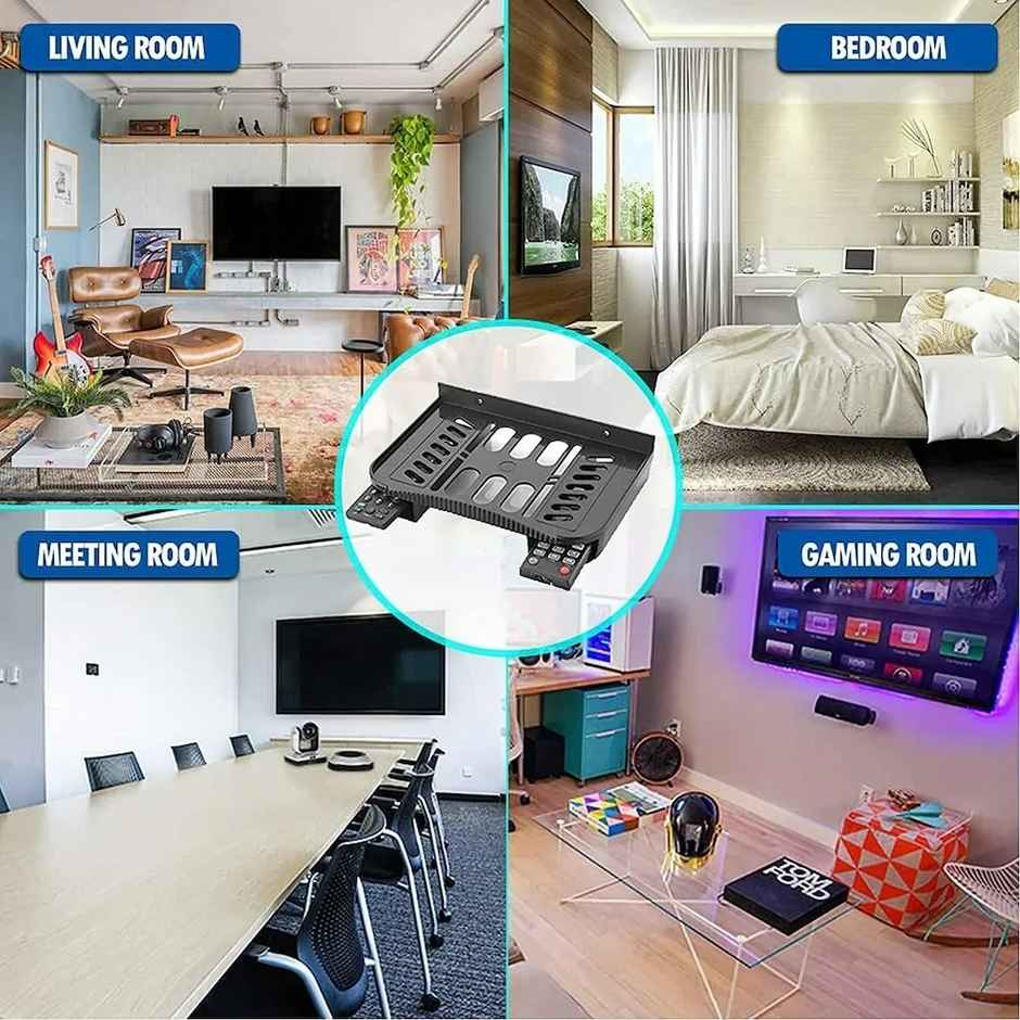 Daluci Set Top Box Stand With 2 Remote Holders - Wall Mount For Home Shelf | Plastic | Pack Of 1