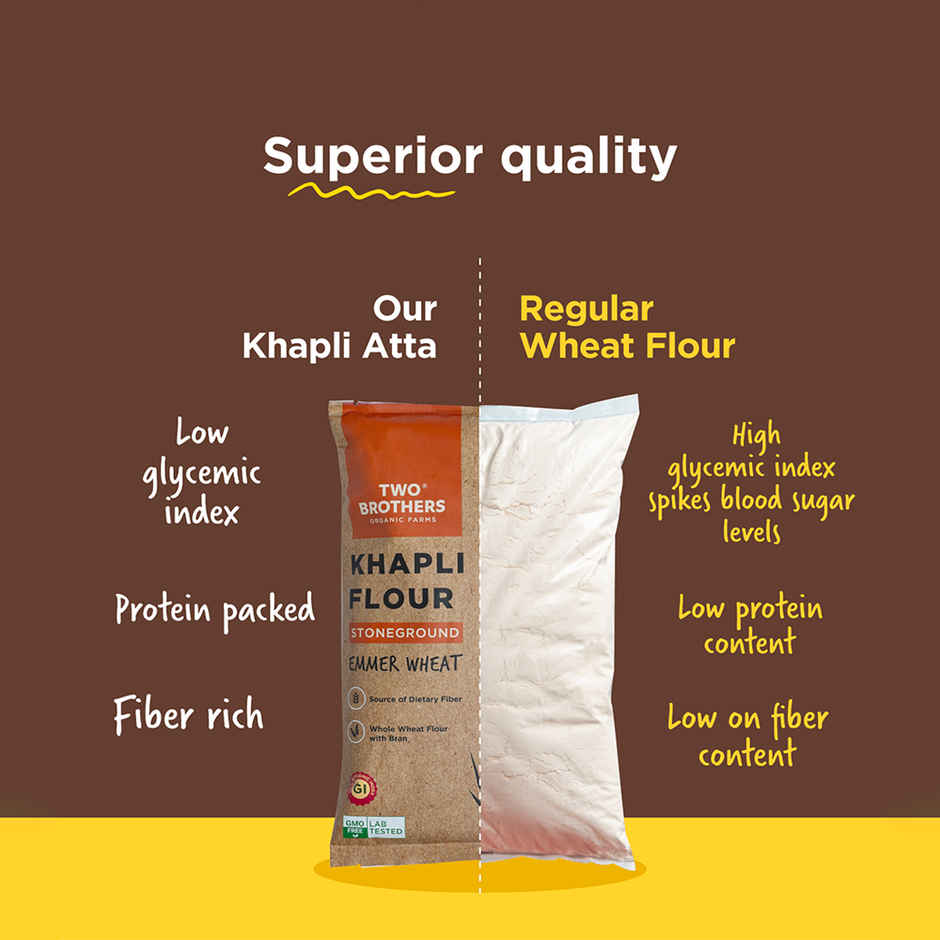Two Brothers Khapli | Emmer Long Wheat Atta, Stoneground 5 Kg