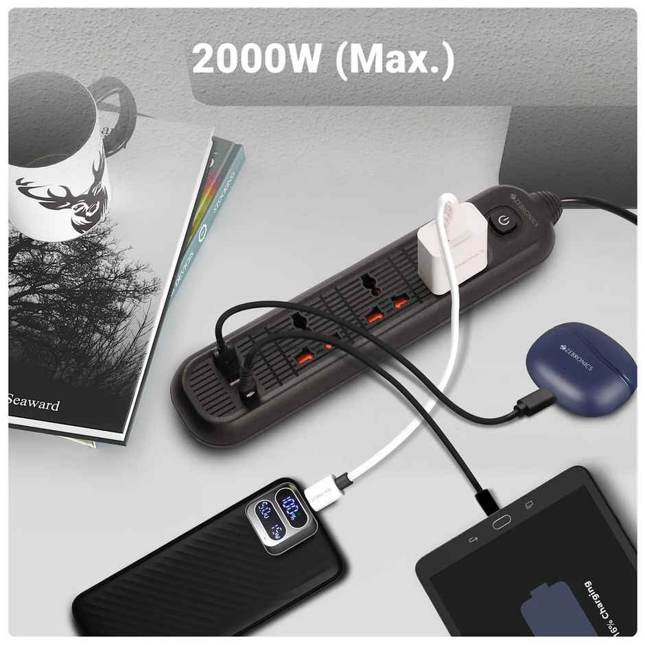 Zebronics Power Bar 132 | 2000W | 1 x Type C Port | 3 x Universal Socket | 2 x USB Port | 3 m