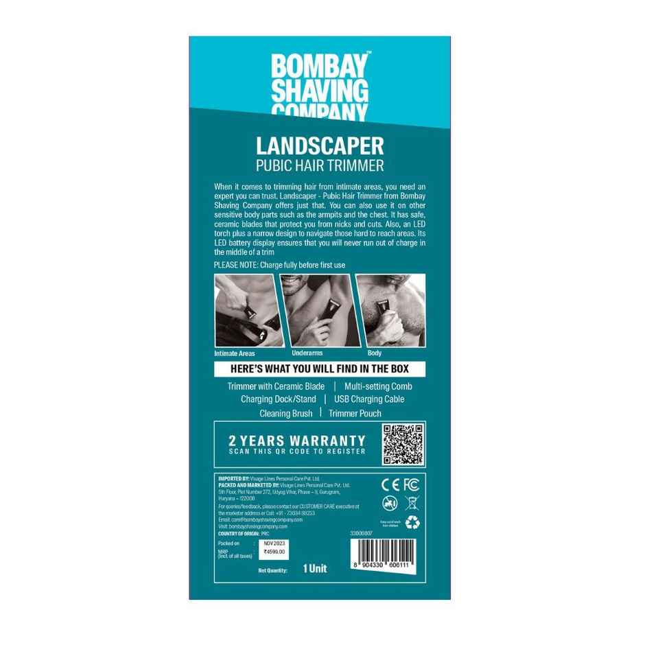 Bombay Shaving Company Intimate Body Groomer for Men | with LED light | Type C Trimmer