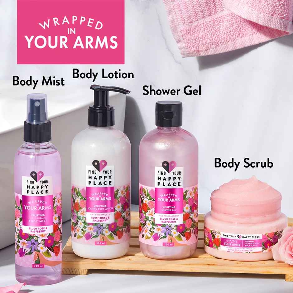 Find Your Happy Place Wrapped In Your Arms Shower Gel Blush Rose & Raspberry