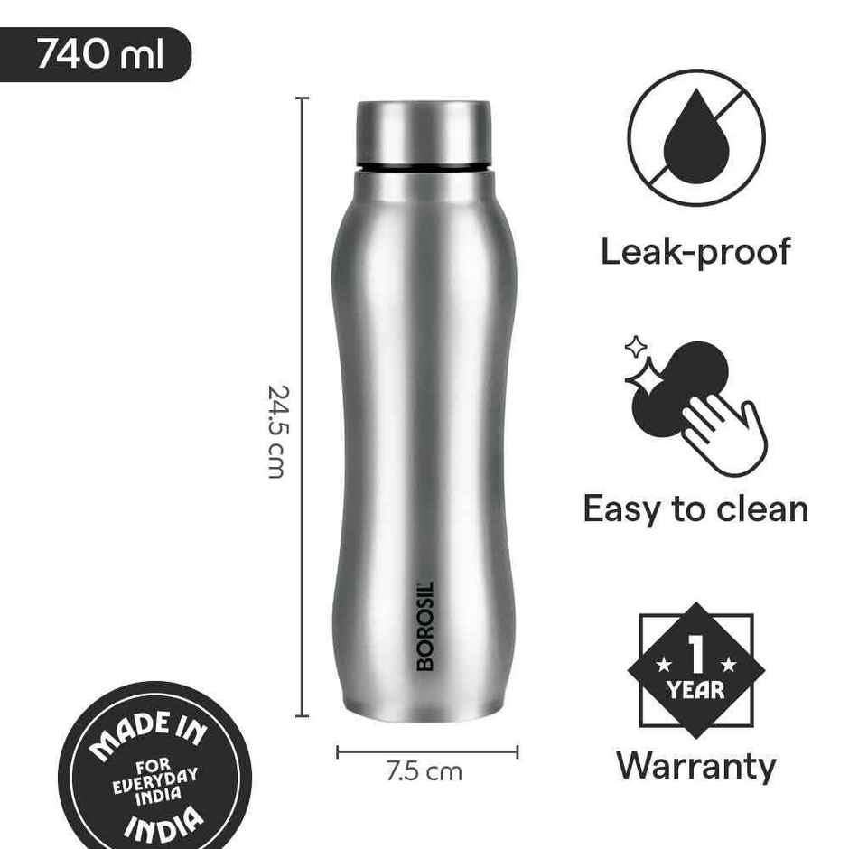Borosil Chillmate BIS Approved Single Wall Stainless Steel Water Bottle | 740 ml