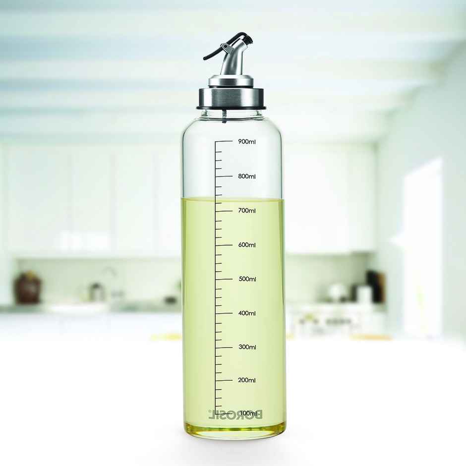 Borosil 1L Oil Dispenser & Pourer with Measurement, Stainless Steel Nozzle, Oil Container